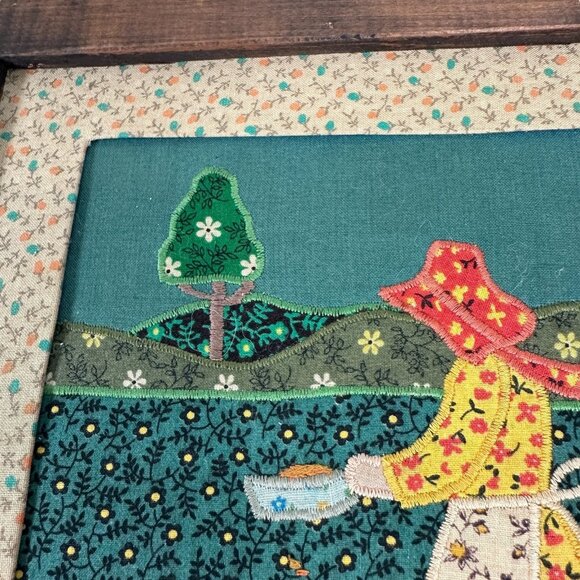 HANDMADE Wooden Framed Fabric Quilt pattern Country Farm Folk Wall Art - Picture 4 of 13